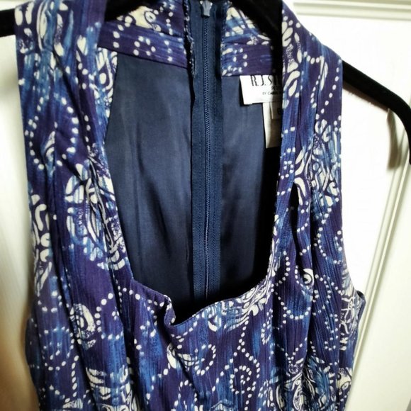 HP⭐ R.J. Stevens Petites Navy Blue Print Romper Sundress Size 8P - Picture 2 of 5